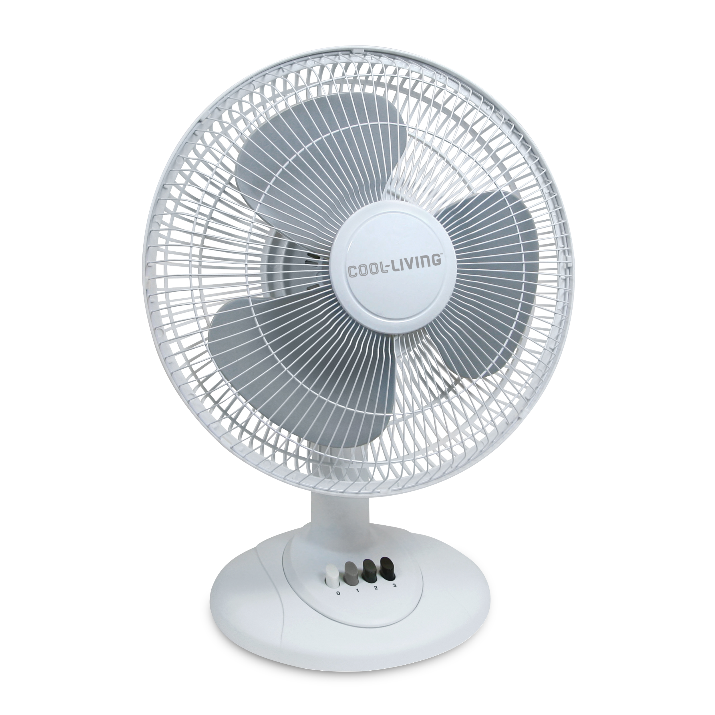 Cool Living 12" 3-Speed Oscillating Table Fan with Adjustable Tilt, Convenient Push Button Controls, Quiet Operation
