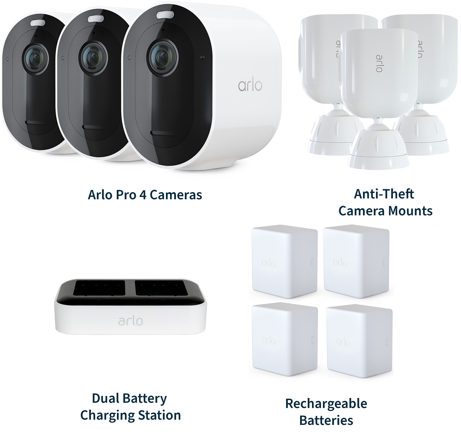 Arlo - Pro 4 Spotlight Camera Security Bundle - 3 Wire-Free Cameras Indoor/Outdoor 2K with Color Night Vision (11 pieces)
