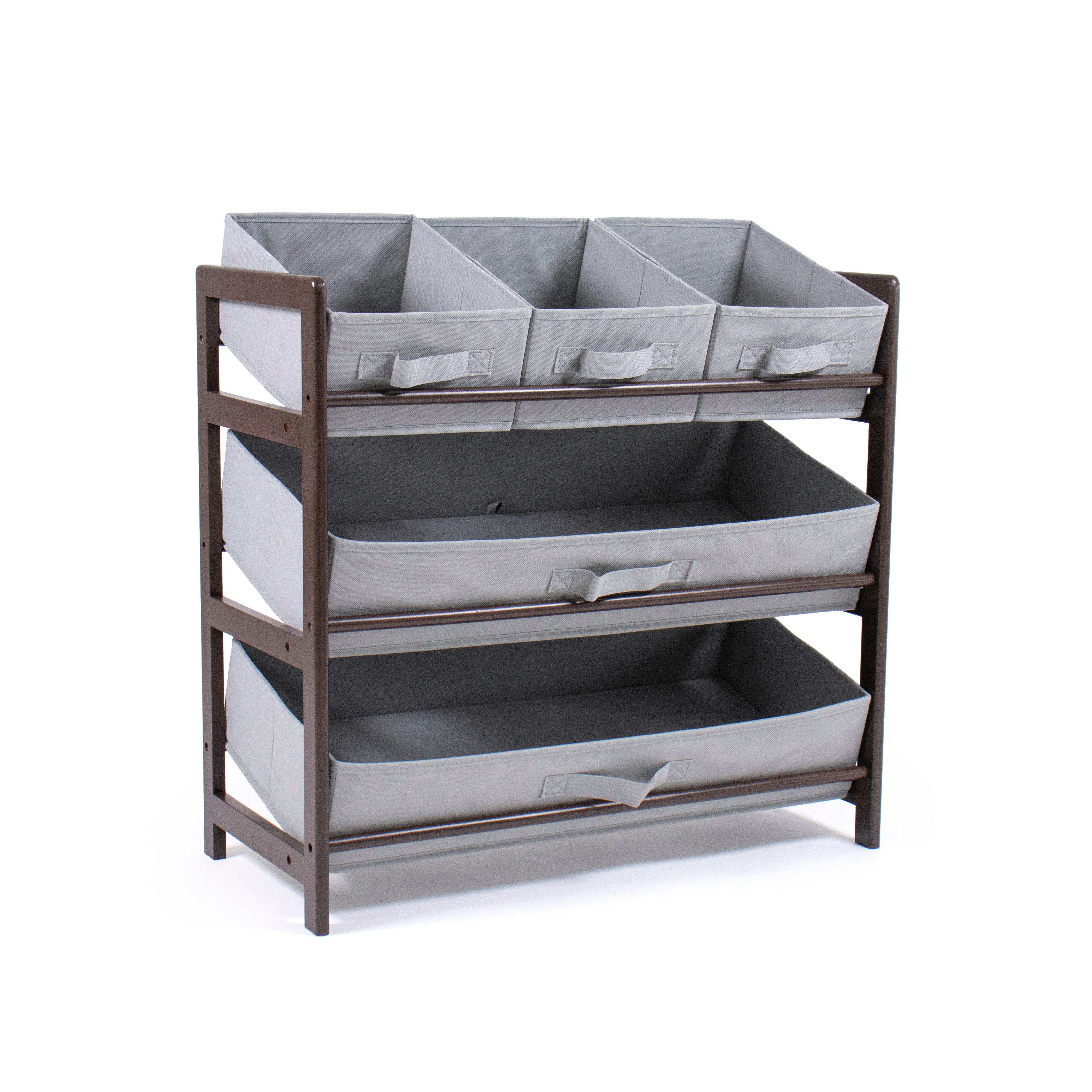 Humble Crew Oslo Compact Fabric Bin Organizer, 3 Small Bins & 2 Large Bins, Dark Pine & Grey