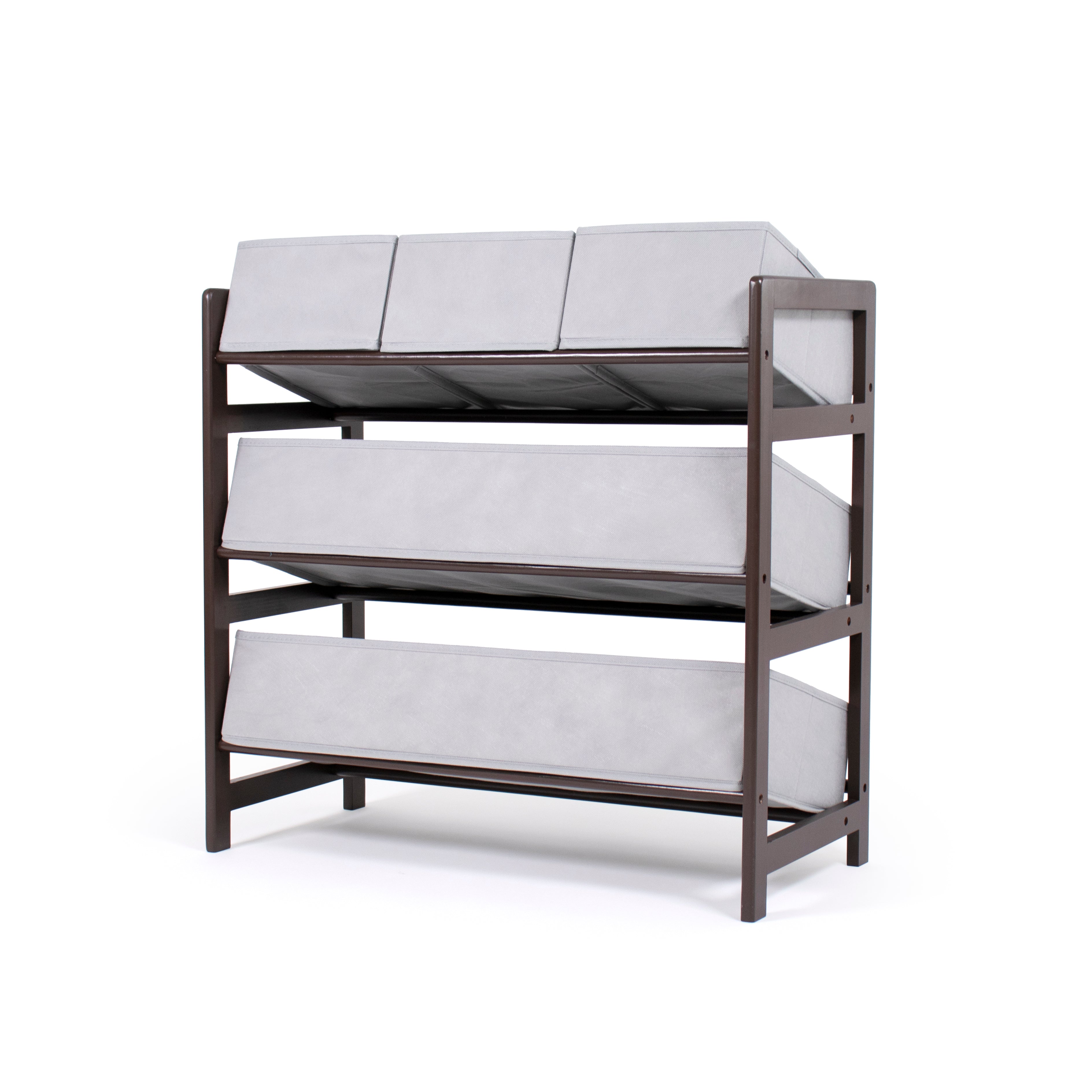 Humble Crew Oslo Compact Fabric Bin Organizer, 3 Small Bins & 2 Large Bins, Dark Pine & Grey