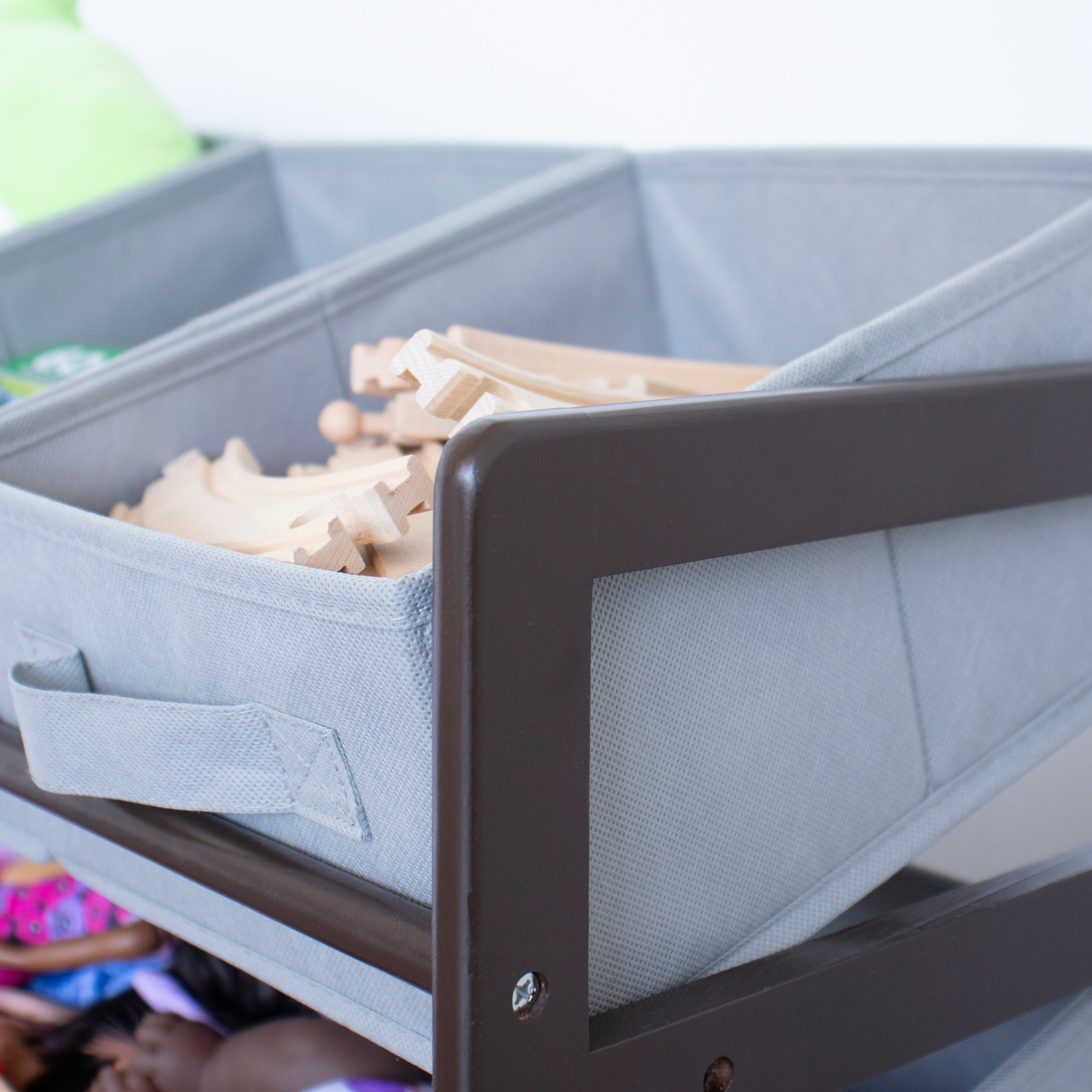 Humble Crew Oslo Compact Fabric Bin Organizer, 3 Small Bins & 2 Large Bins, Dark Pine & Grey