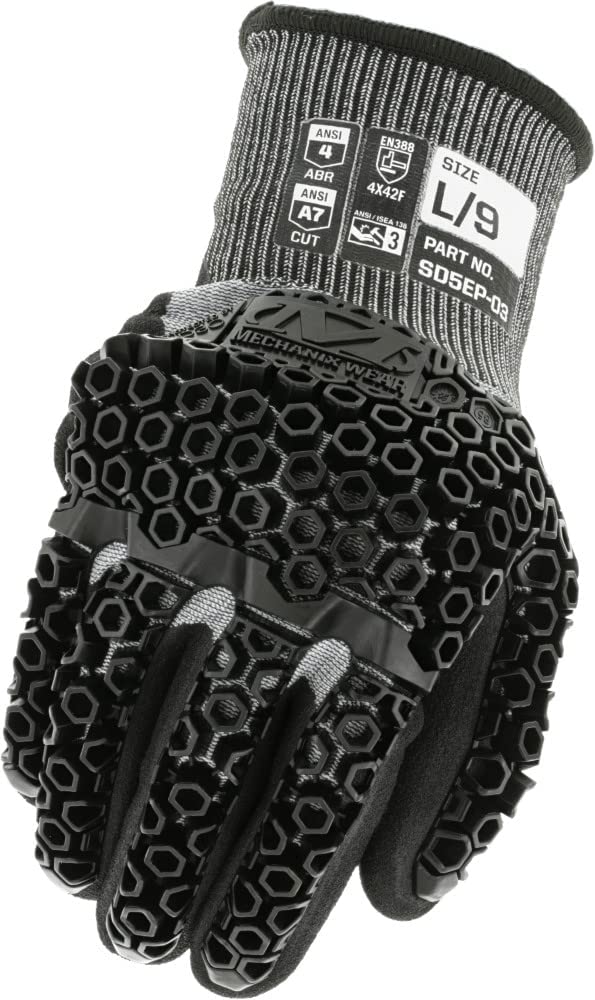 Mechanix Wear ANSI A7 Cut Resistant Nitrile Coated SpeedKnit M-Pact Heavy Duty Work Gloves - Touch Capable, D3O Technology, High Abrasion Resistant, Grey, 1 Pair in plastic (Sizes SM, MD, LG, XL, XXL)
