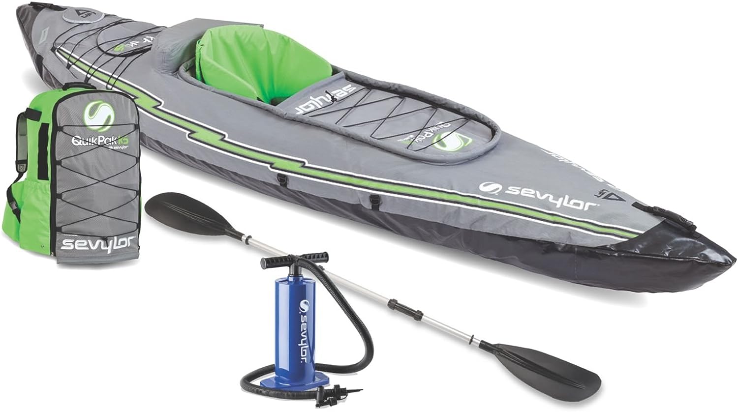 Sevylor QuickPak K5 1-Person Inflatable Kayak, Kayak Folds Into Backpack with 5-Minute Setup; Hand Pump and Paddle Included