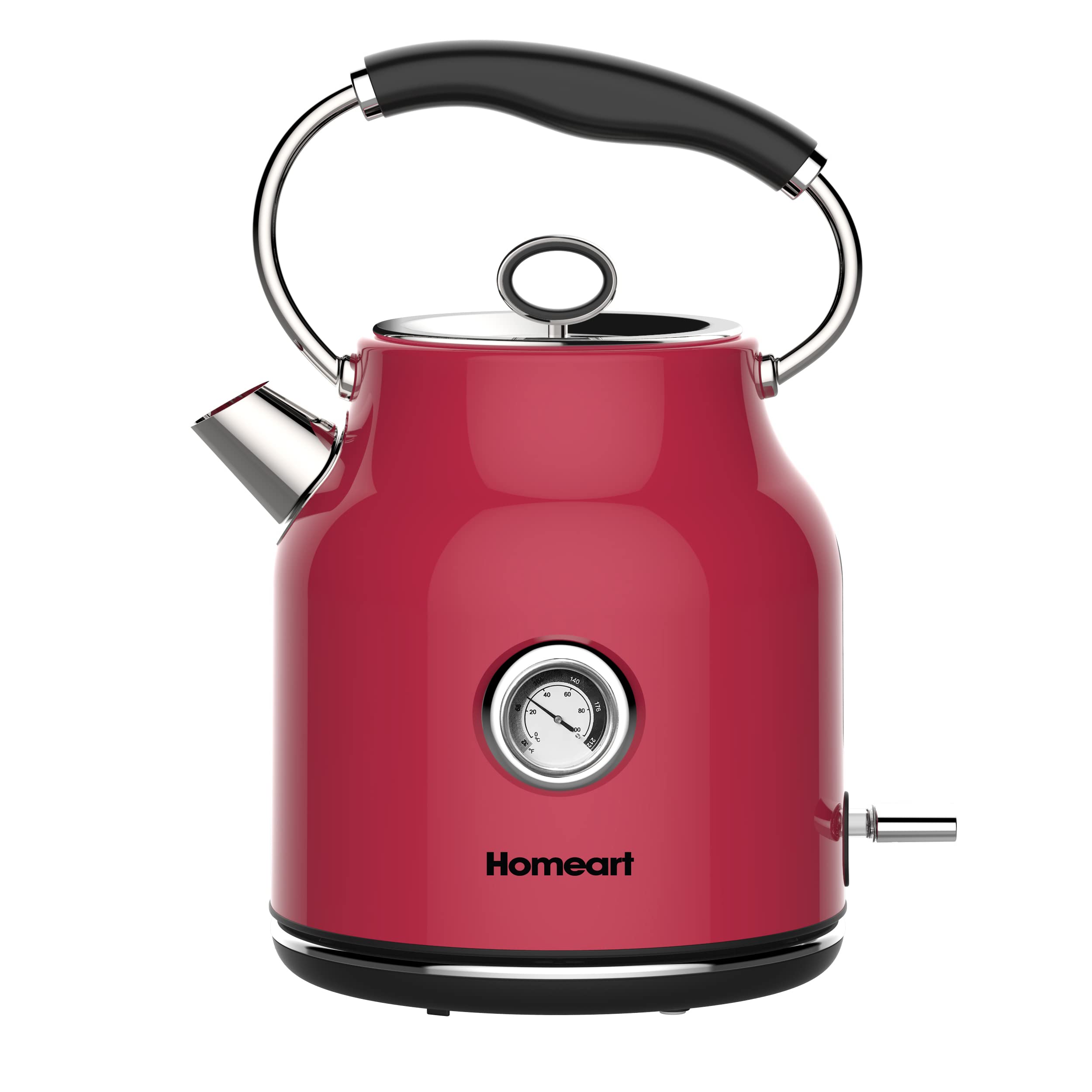 Homeart Chelsea Retro Cordless Kettle With Temperature Gauge - Stainless Steel With Removable Filter, Fast Boiling and Auto Shut-off - 1.7L Capacity