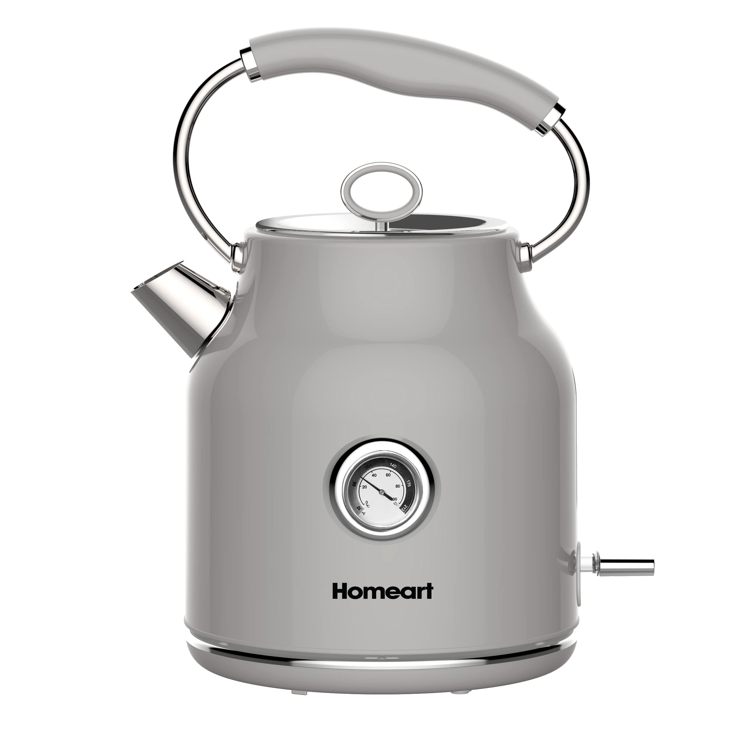 Homeart Chelsea Retro Cordless Kettle With Temperature Gauge - Stainless Steel With Removable Filter, Fast Boiling and Auto Shut-off - 1.7L Capacity