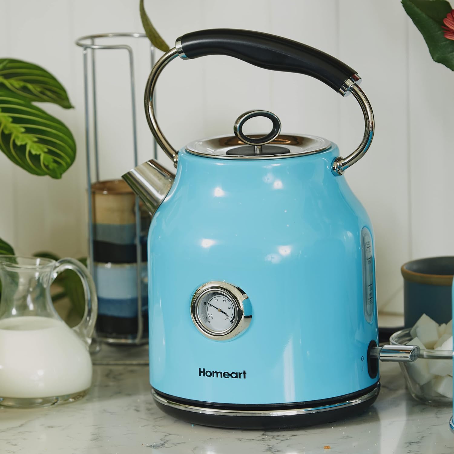 Homeart Chelsea Retro Cordless Kettle With Temperature Gauge - Stainless Steel With Removable Filter, Fast Boiling and Auto Shut-off - 1.7L Capacity