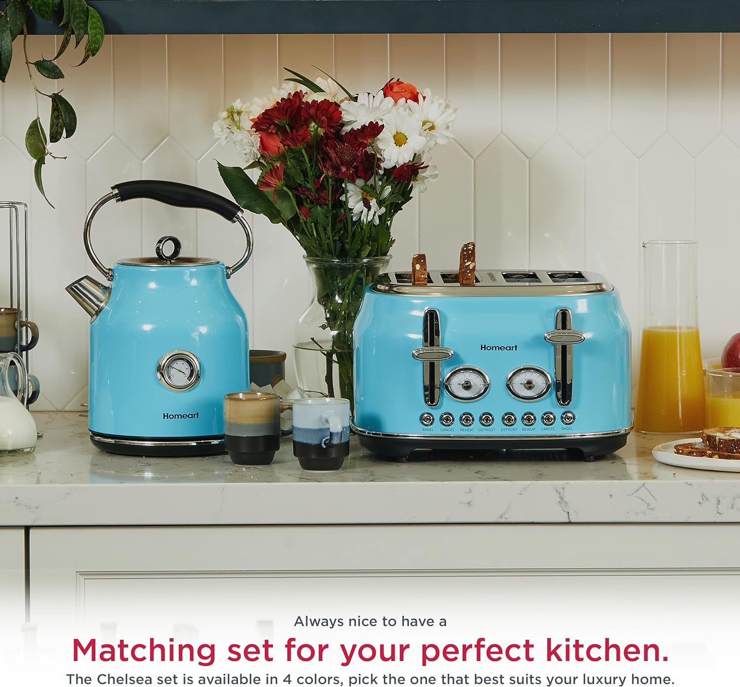 Homeart Chelsea Retro Cordless Kettle With Temperature Gauge - Stainless Steel With Removable Filter, Fast Boiling and Auto Shut-off - 1.7L Capacity