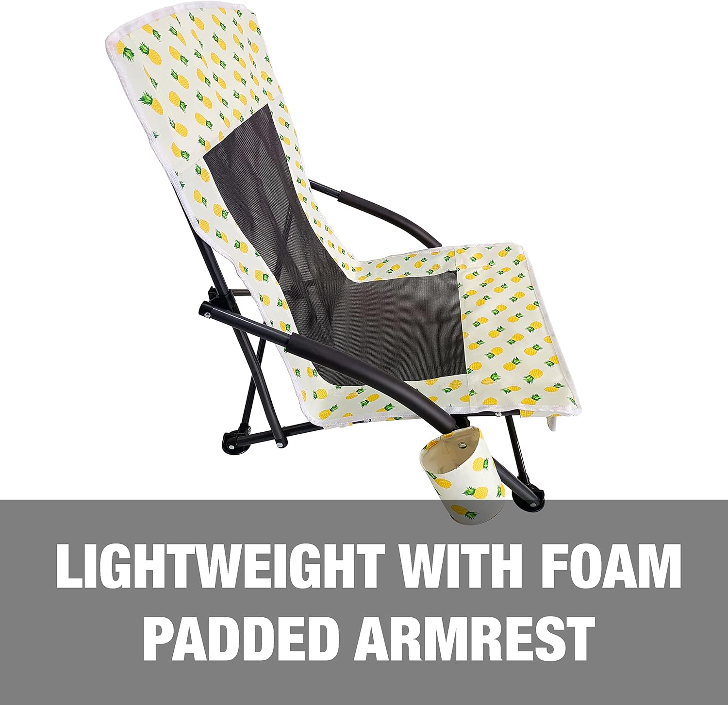 Bliss Hammocks BBC-353-PIN Collapsible Beach Chair W/Cup Holders, Storage Bag Included, 275 Lbs. Weight Capacity, Pineapple Collapsible Pineapple