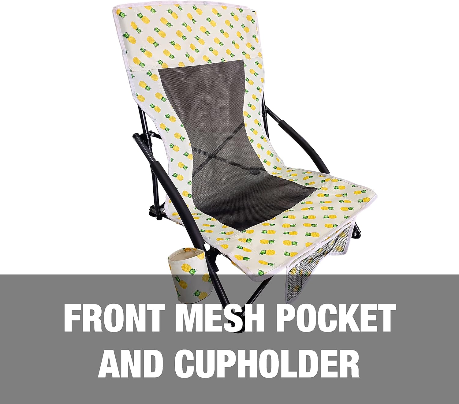 Bliss Hammocks BBC-353-PIN Collapsible Beach Chair W/Cup Holders, Storage Bag Included, 275 Lbs. Weight Capacity, Pineapple Collapsible Pineapple