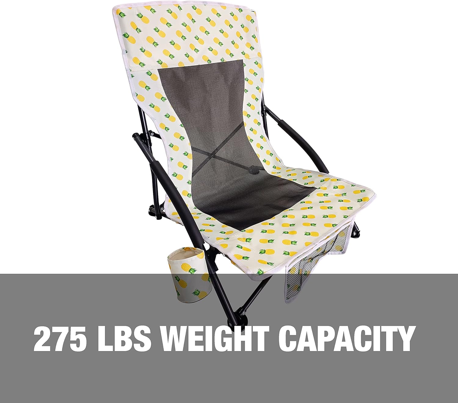 Bliss Hammocks BBC-353-PIN Collapsible Beach Chair W/Cup Holders, Storage Bag Included, 275 Lbs. Weight Capacity, Pineapple Collapsible Pineapple