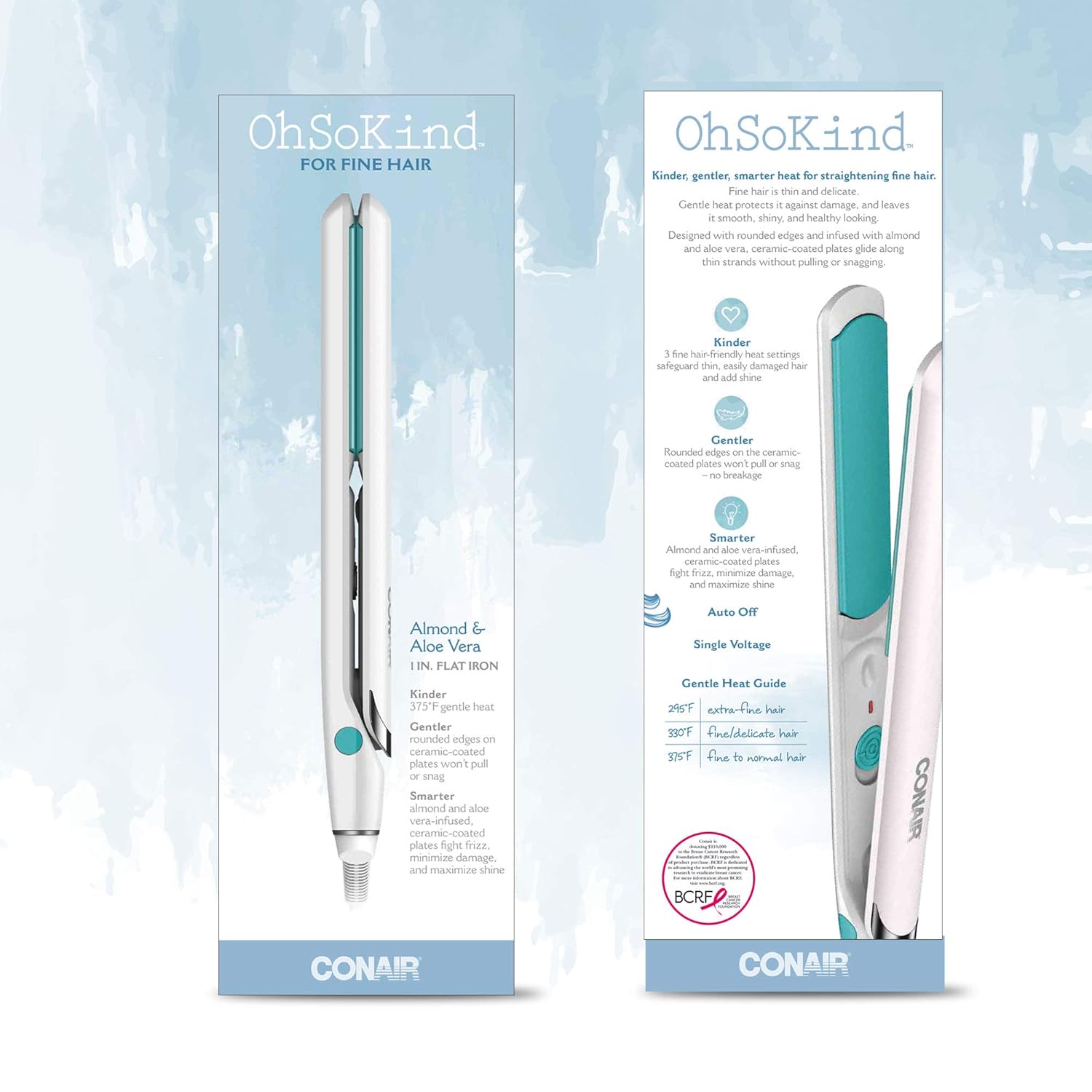Conair OhSoKind For Fine Hair Flat Iron; 1-inch Almond & Aloe Vera Flat Iron