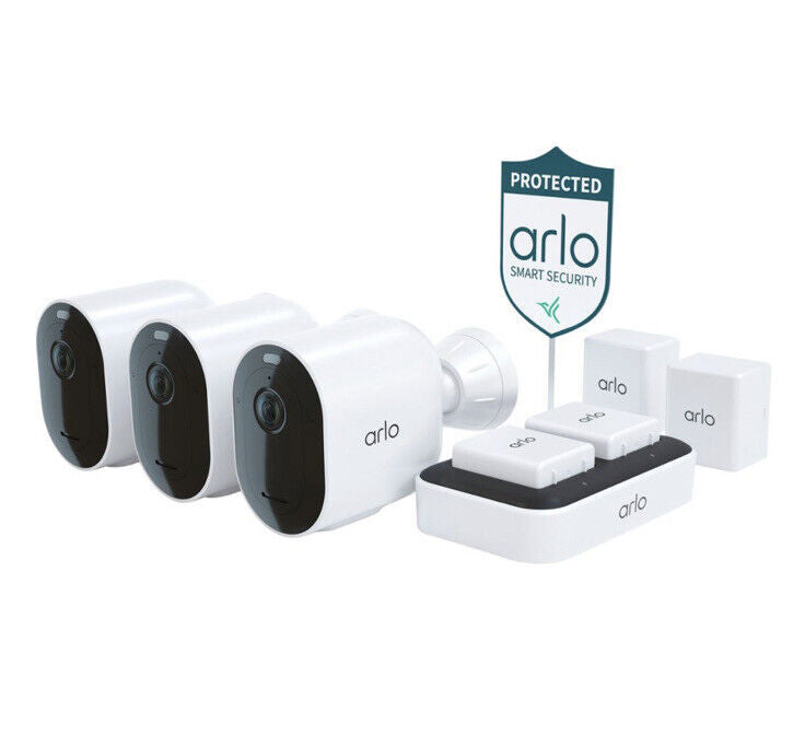 Arlo - Pro 4 Spotlight Camera Security Bundle - 3 Wire-Free Cameras Indoor/Outdoor 2K with Color Night Vision (11 pieces)