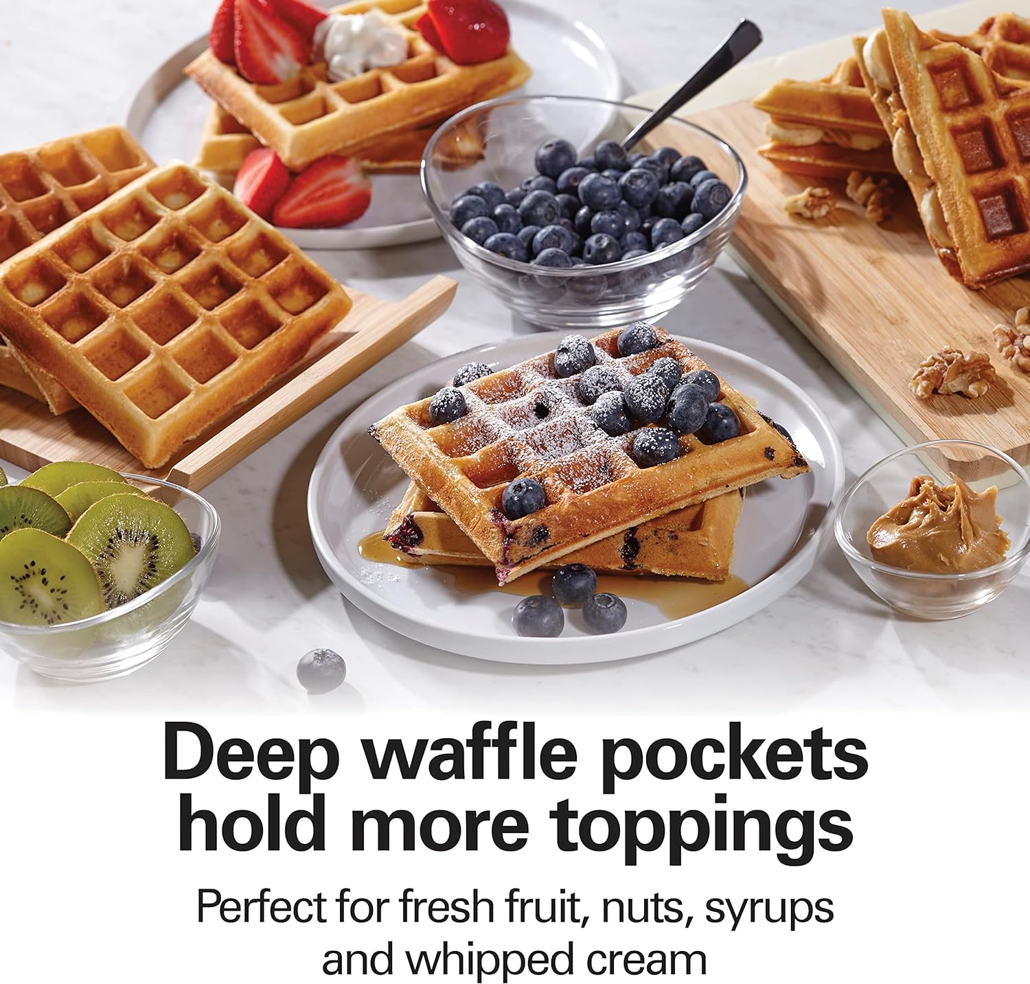 Classic Waffle Iron, 4 Square Belgian Waffle Maker, Non-Stick with Indicator Lights, Compact Design for Easy Storage, Black