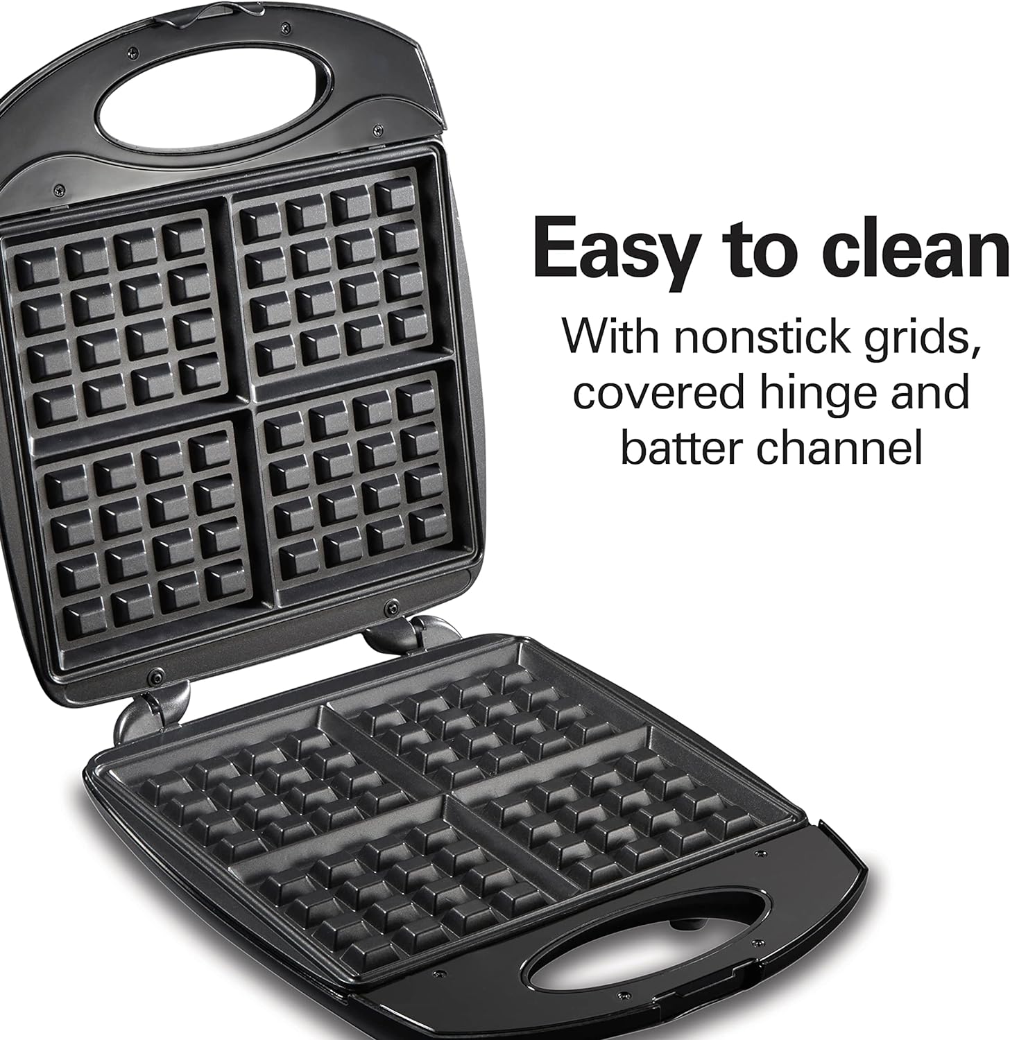 Classic Waffle Iron, 4 Square Belgian Waffle Maker, Non-Stick with Indicator Lights, Compact Design for Easy Storage, Black