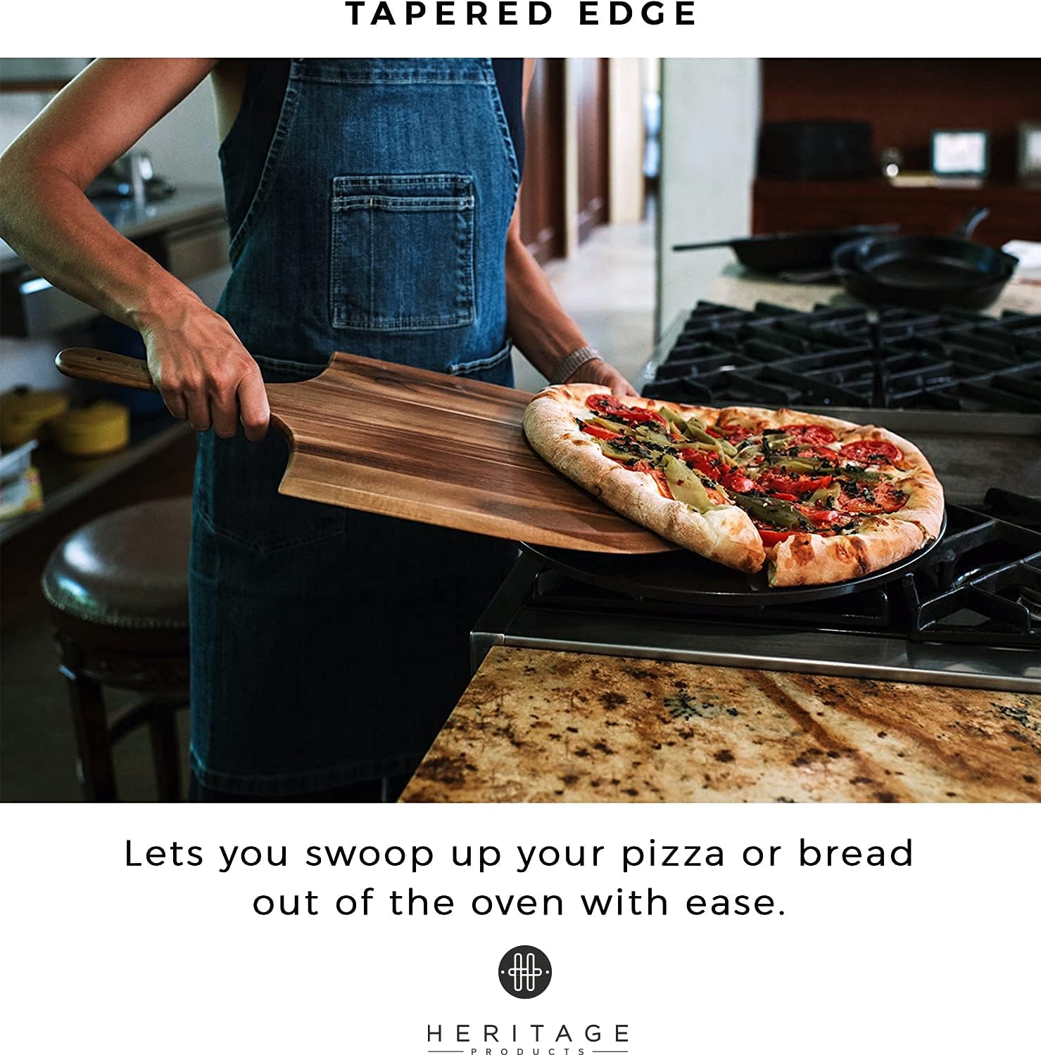 Heritage Acacia Wood Pizza Peel - 22x14 inch Large Wooden Paddle Board with Handle