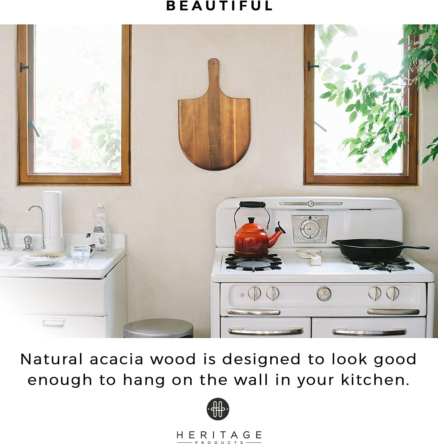 Heritage Acacia Wood Pizza Peel - 22x14 inch Large Wooden Paddle Board with Handle