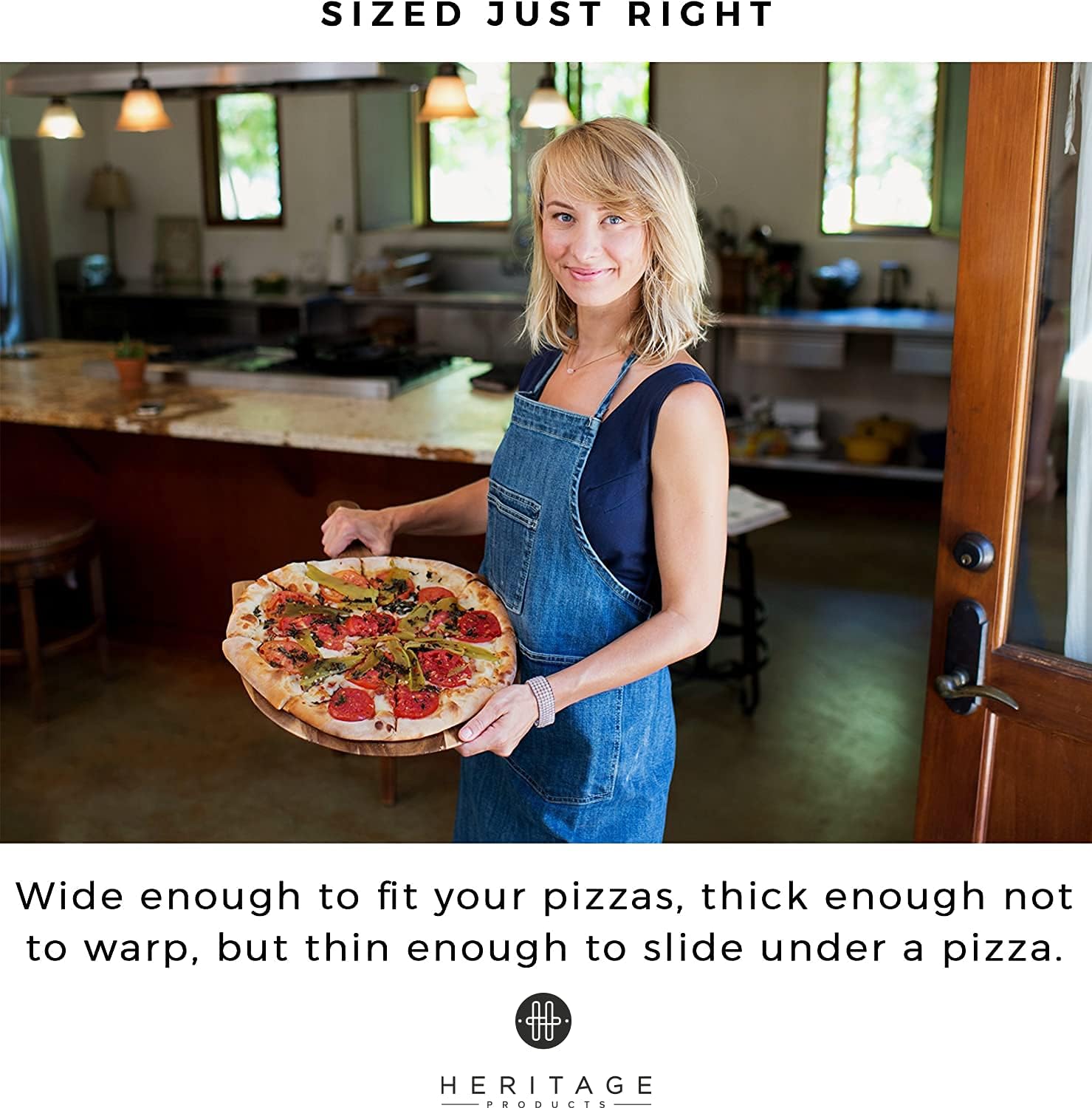 Heritage Acacia Wood Pizza Peel - 22x14 inch Large Wooden Paddle Board with Handle