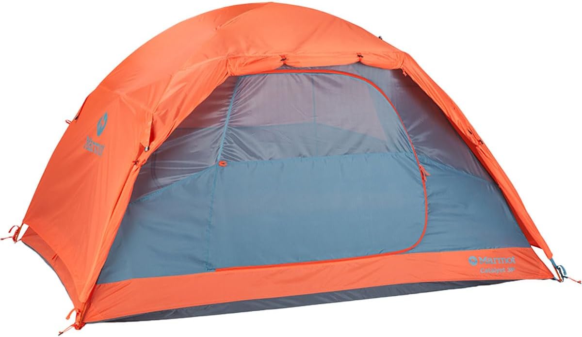 MARMOT Catalyst Camping Tent with Rainfly & Footprint Red Sun/Cascade Blue 3 Person
