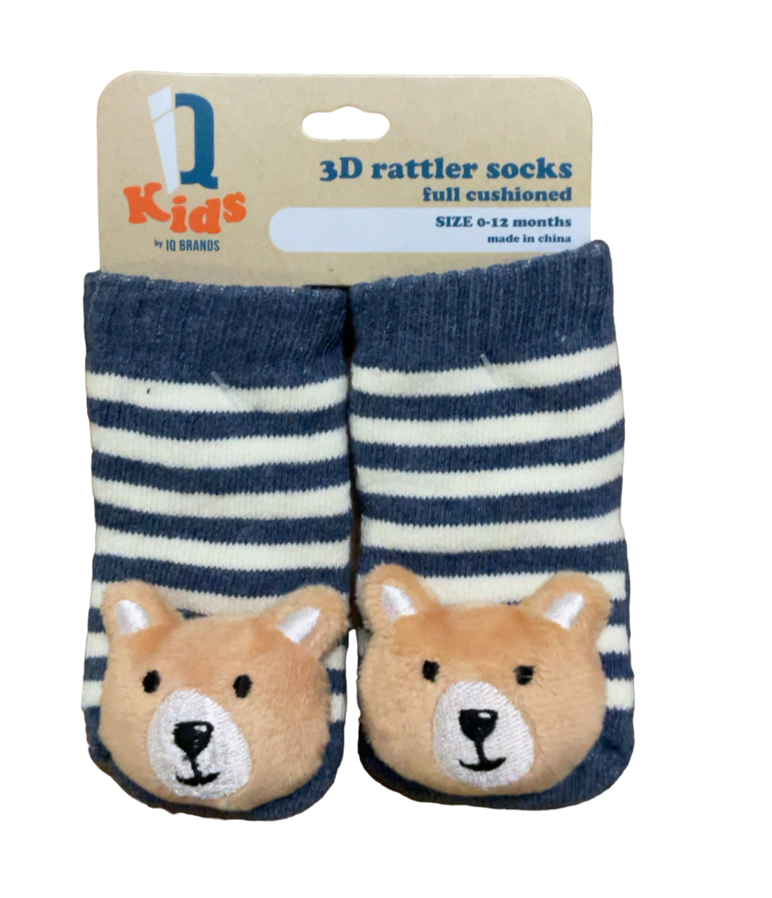 IQ Brands 3D Baby Rattle Socks, Full Cushioned, 0-12 Months