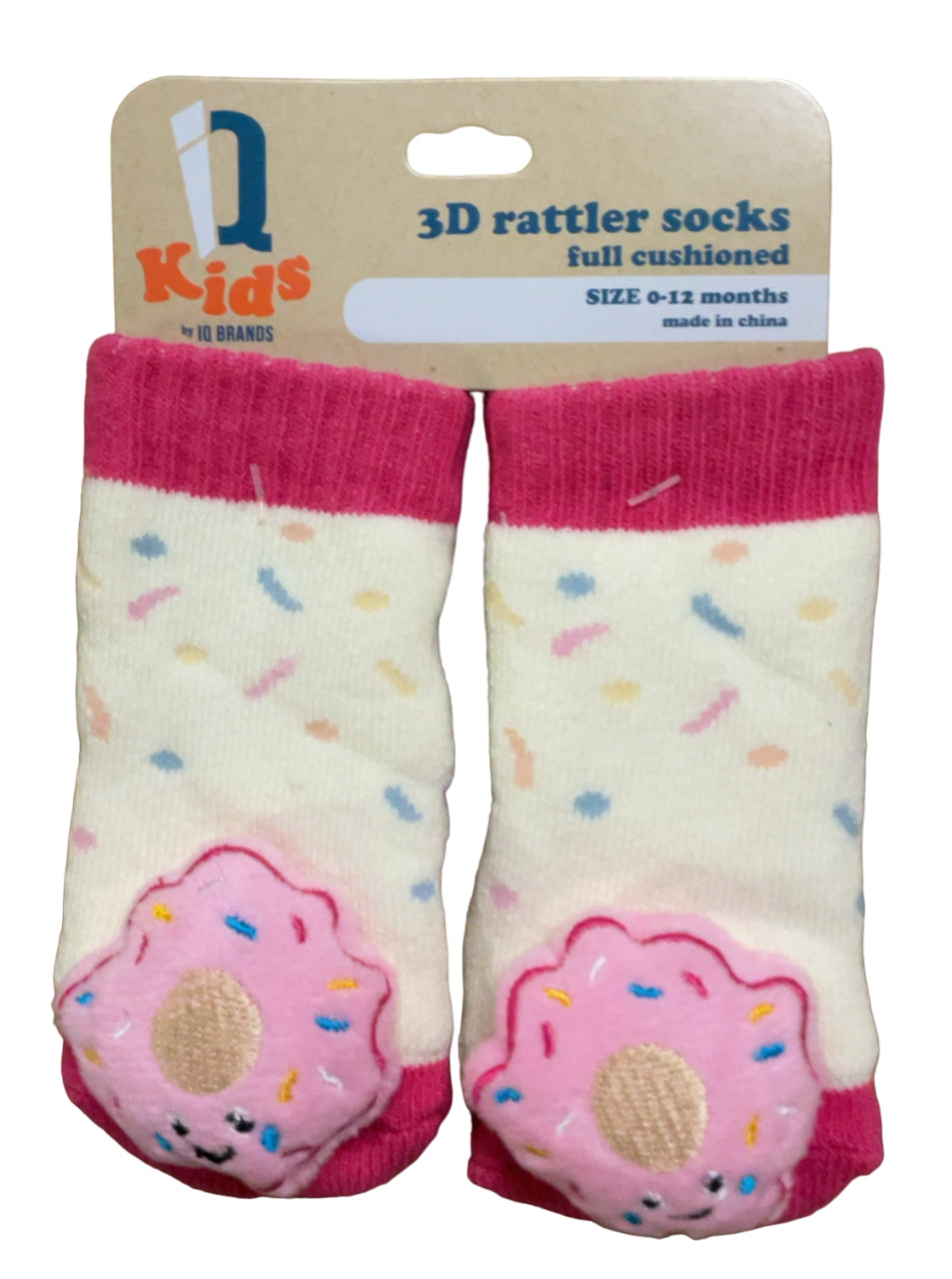 IQ Brands 3D Baby Rattle Socks, Full Cushioned, 0-12 Months