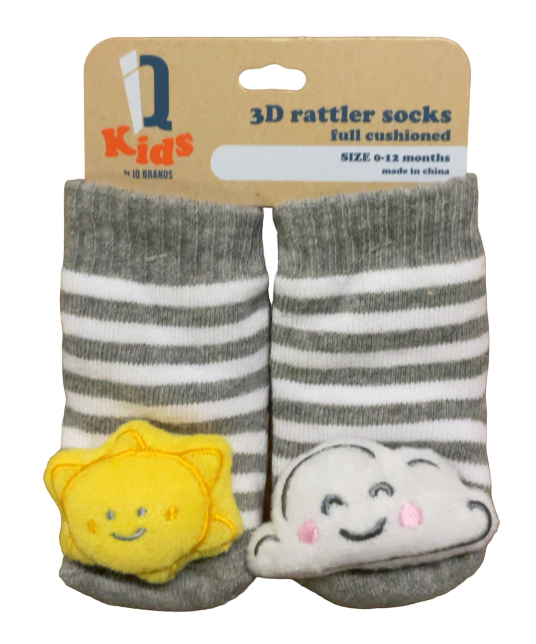IQ Brands 3D Baby Rattle Socks, Full Cushioned, 0-12 Months