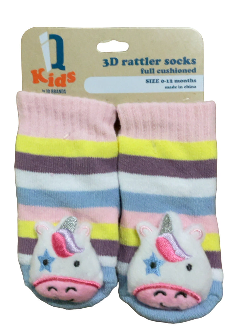 IQ Brands 3D Baby Rattle Socks, Full Cushioned, 0-12 Months