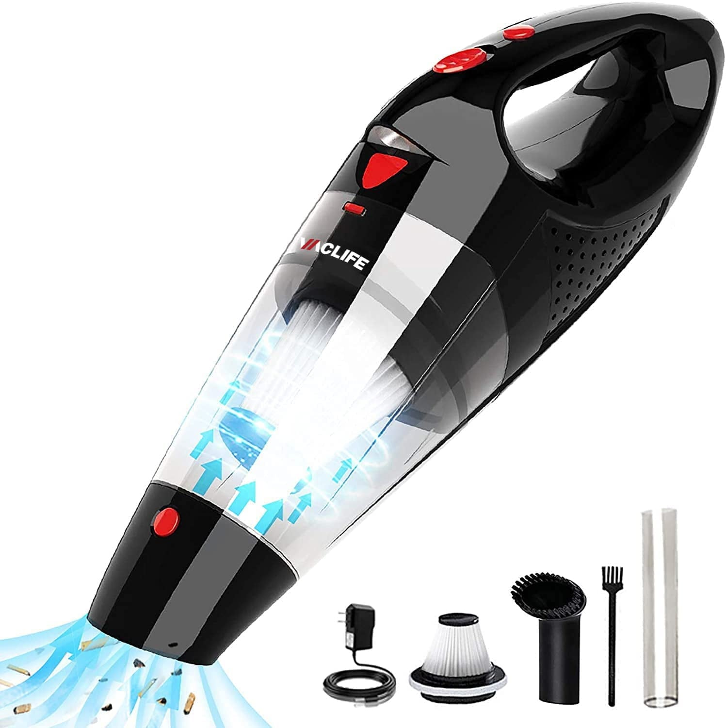 Vaclife Portable Handheld Vacuum, Car Vacuum Cleaner Cordless, Mini Portable Rechargeable Vacuum Cleaner with 2 Filters, Red