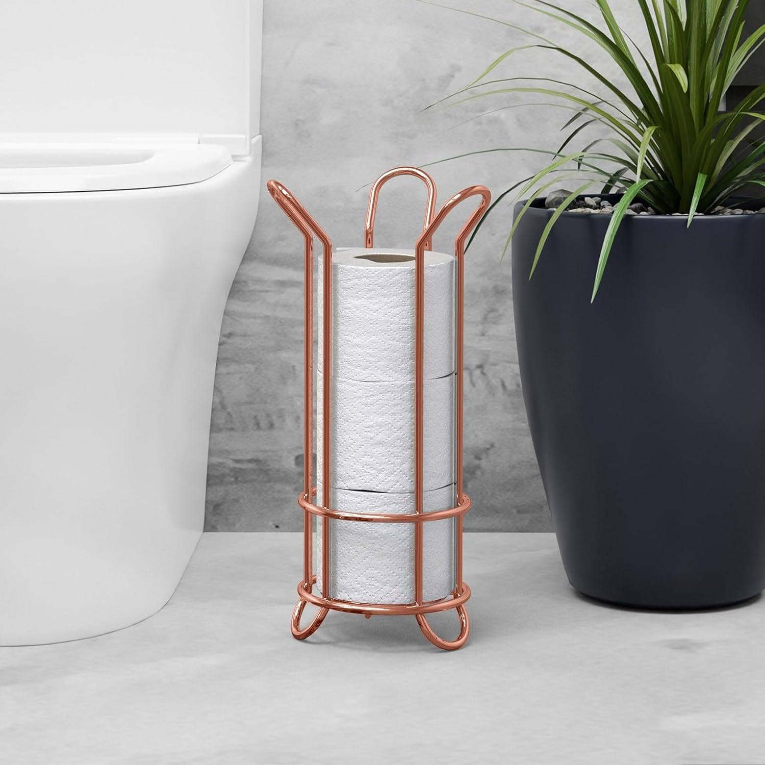 Brookstone Toilet Paper Holder Stand, Holds Mega Rolls, Rose Gold