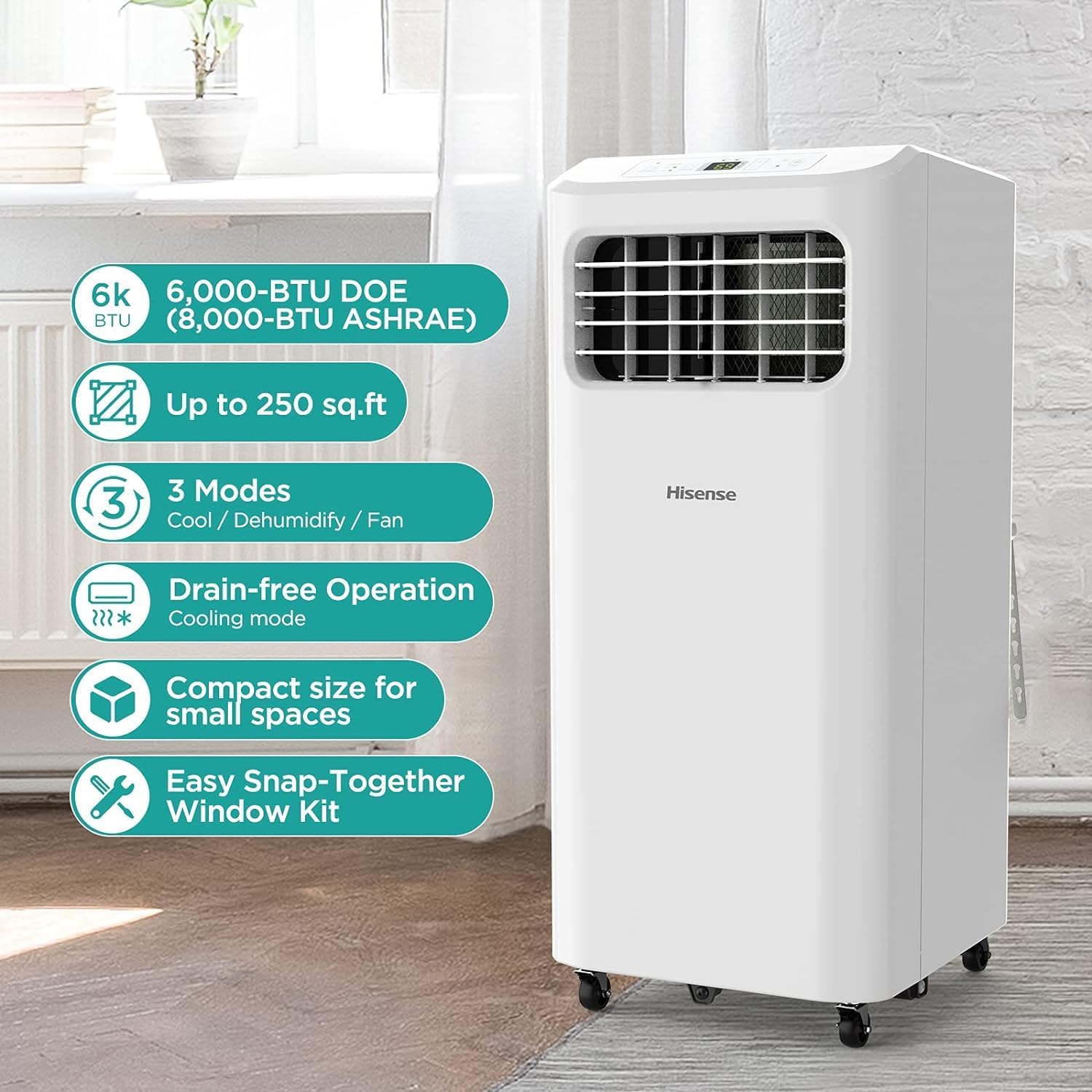 Hisense Portable Air Conditioner 250-sq.ft 6000-BTU DOE (8000-BTU ASHRAE) 115-Volt (Refurbished)