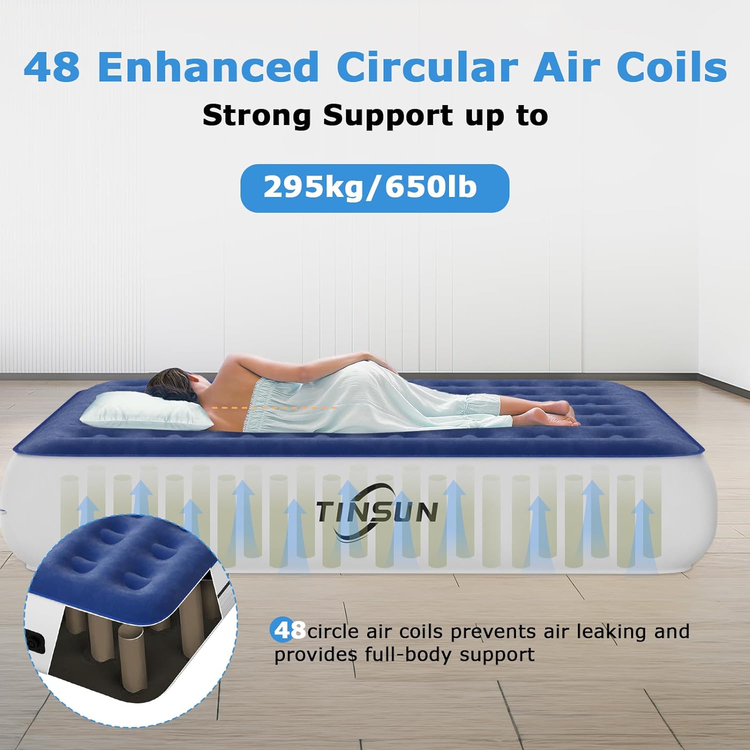 TINSUN Air Mattress Queen with Built in Pump, Queen, Royal Blue, 13 inch