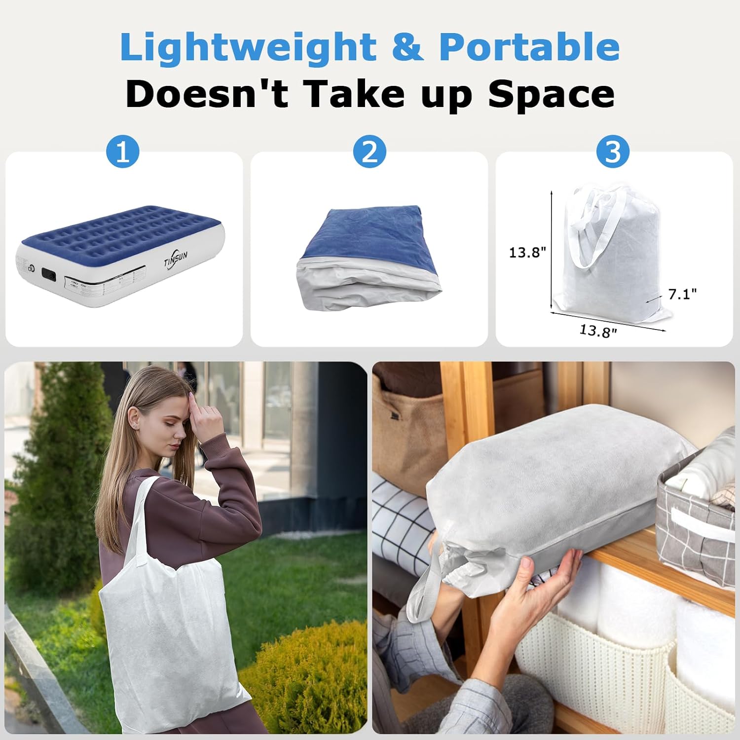 TINSUN Air Mattress Queen with Built in Pump, Queen, Royal Blue, 13 inch