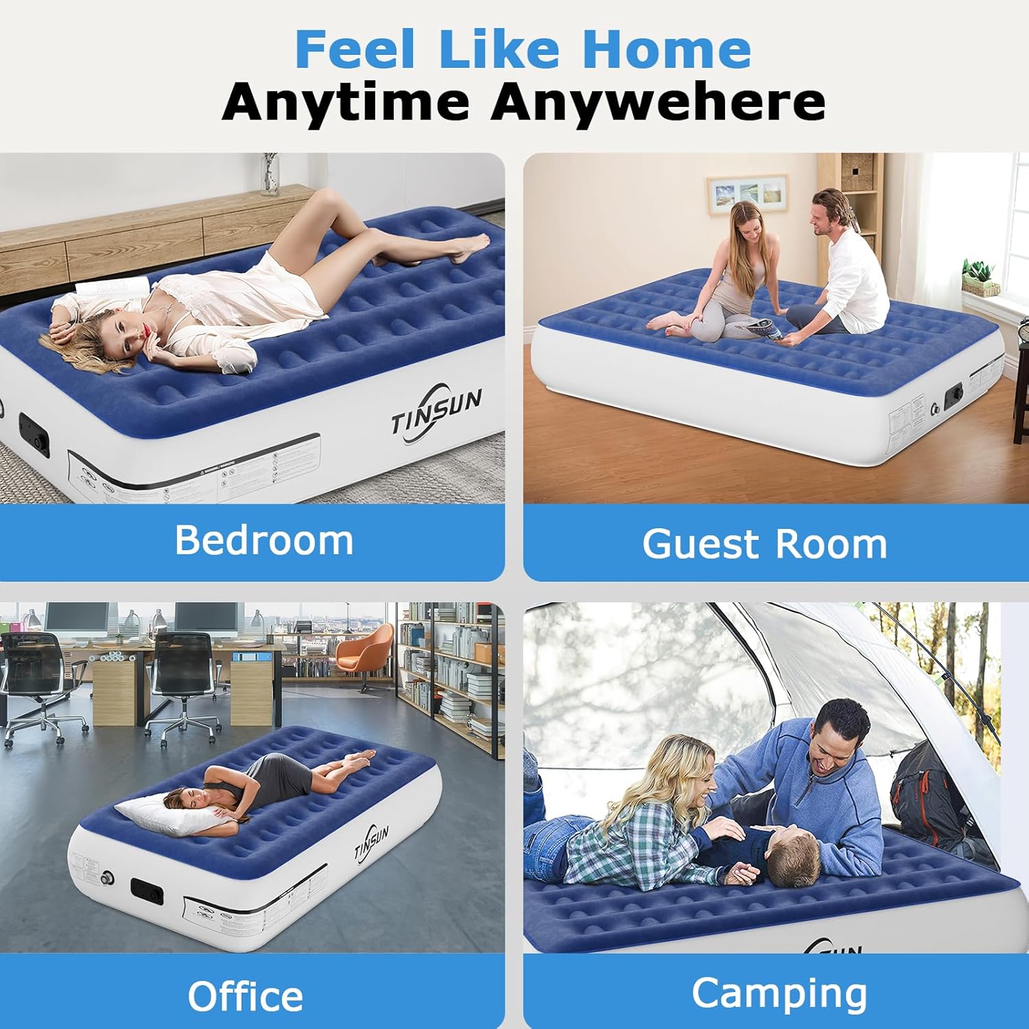 TINSUN Air Mattress Queen with Built in Pump, Queen, Royal Blue, 13 inch