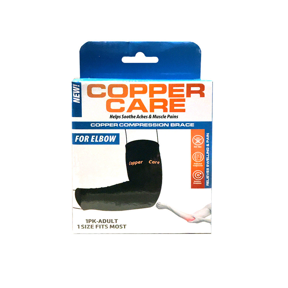 Copper Care Compression Elbow Brace/ Black Adult 1pk, 1 Size Fits Most