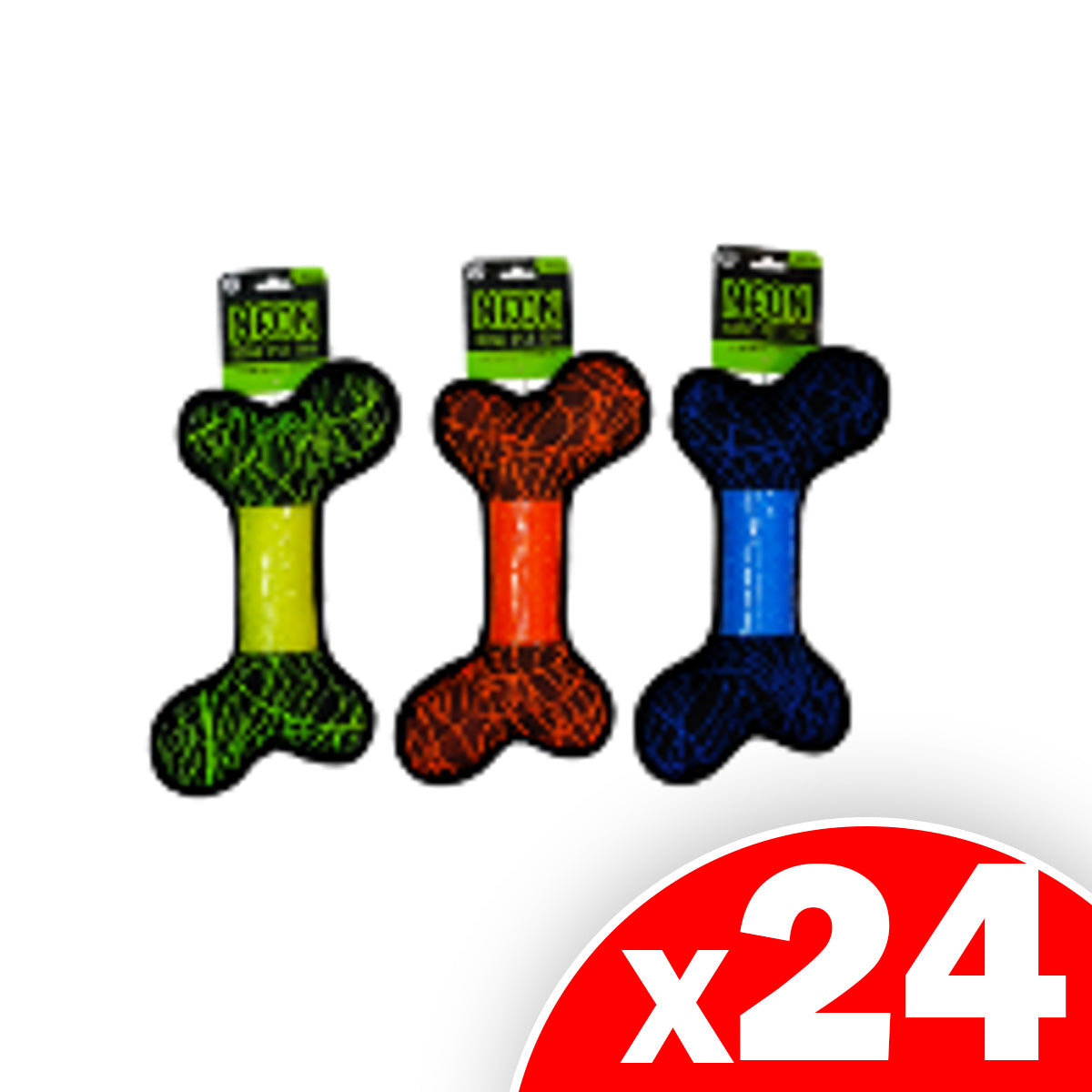 Assorted Neon Bone Dog Toy (Blue, Green, Orange), 24 Pack of Singles