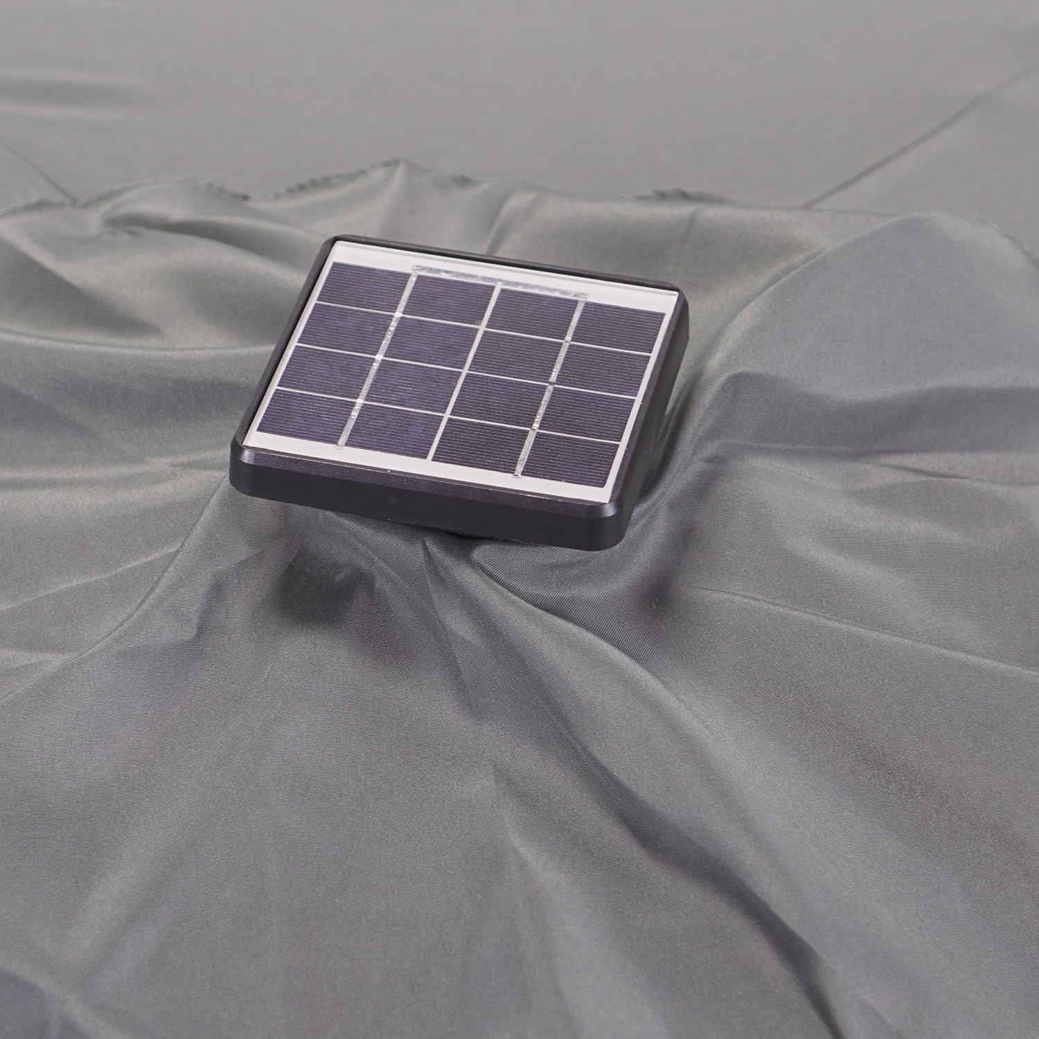 Sun-Ray 9' Solar Lighted Patio Umbrella with 18 LEDs, Steel Frame and Grey Fabric Outdoor Umbrella for Patio, Deck, and Backyard