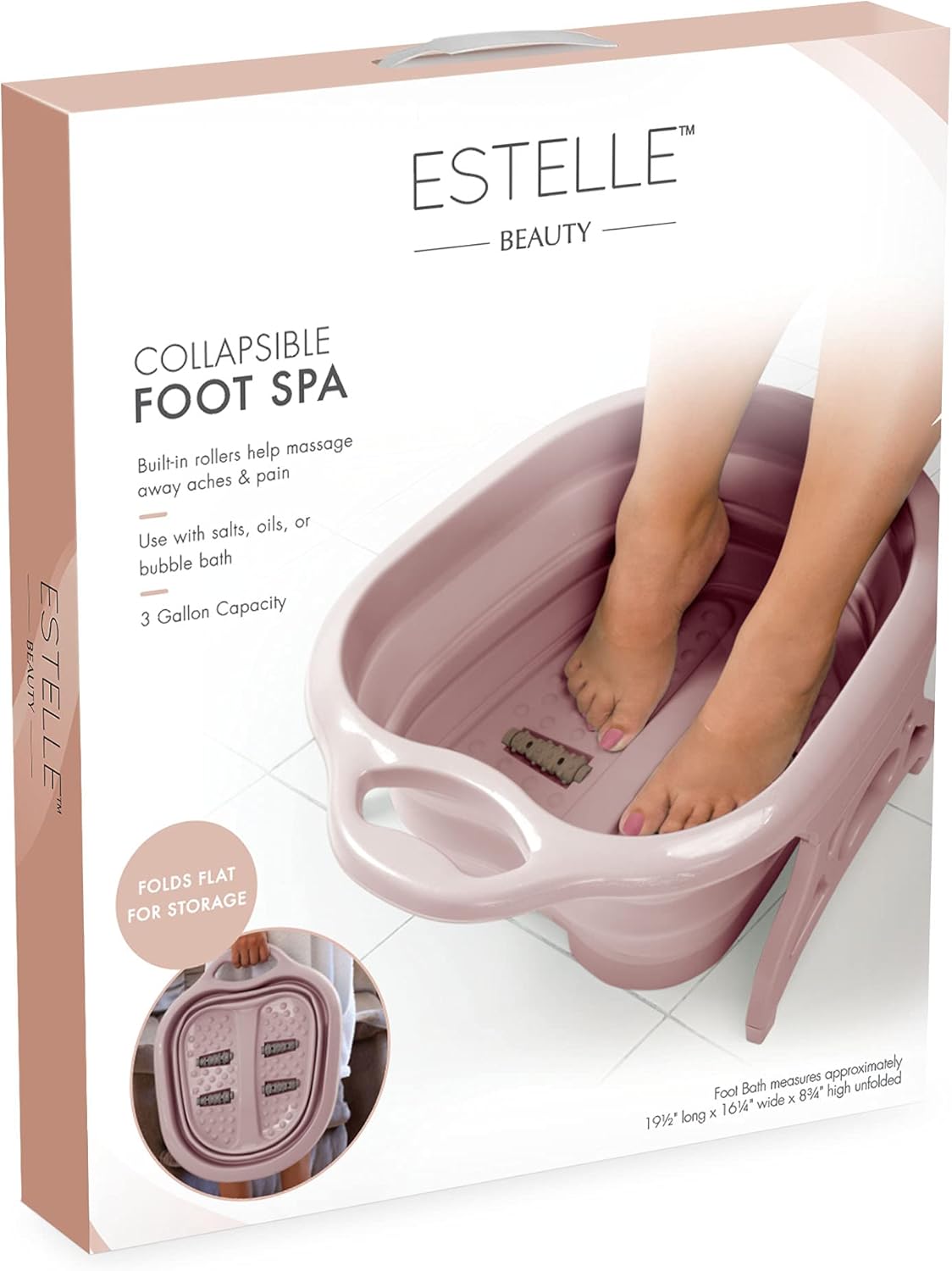 Estelle Beauty Collapsible Foot Bath Massager - Non-Slip 3 Gal. Capacity - Pink