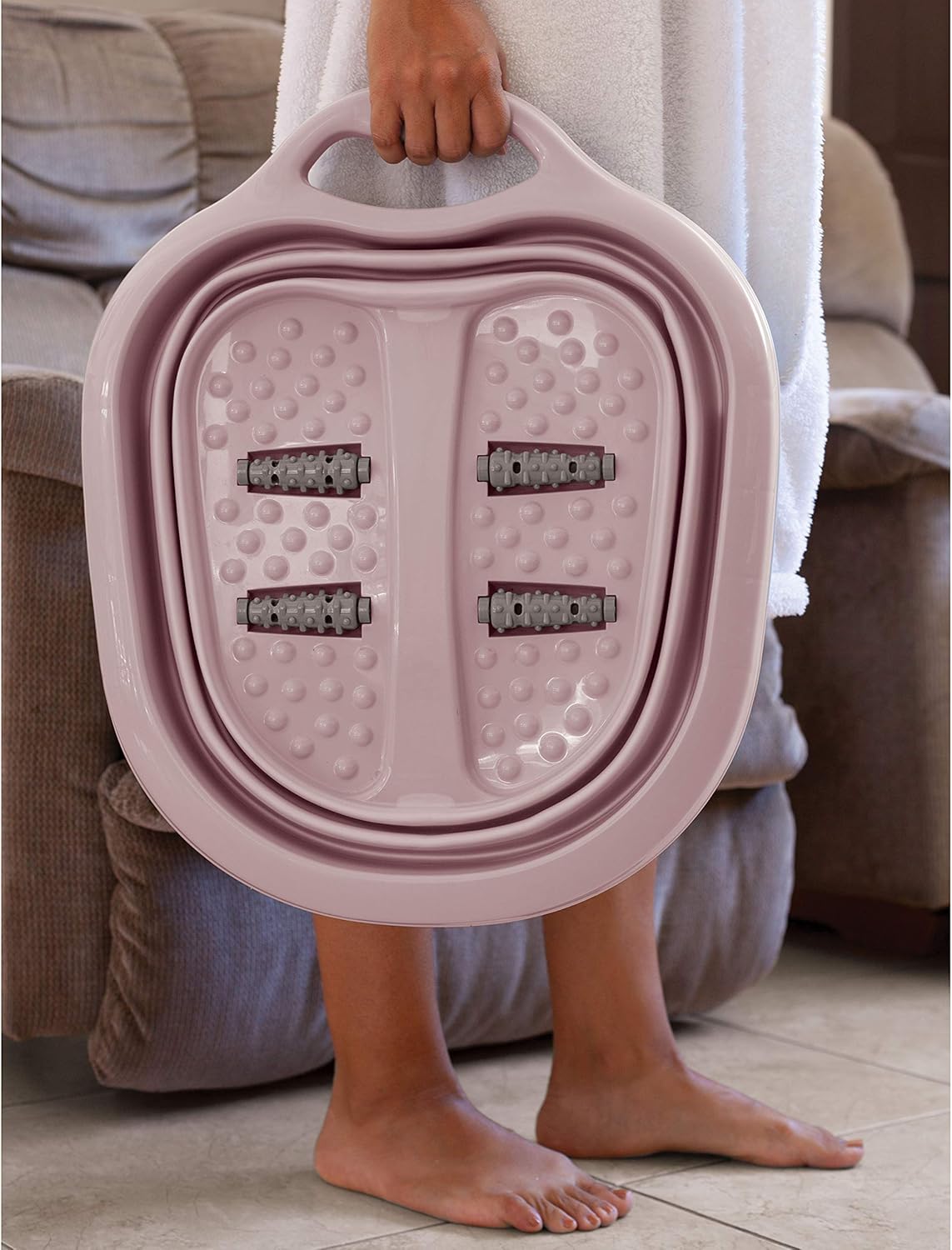 Estelle Beauty Collapsible Foot Bath Massager - Non-Slip 3 Gal. Capacity - Pink