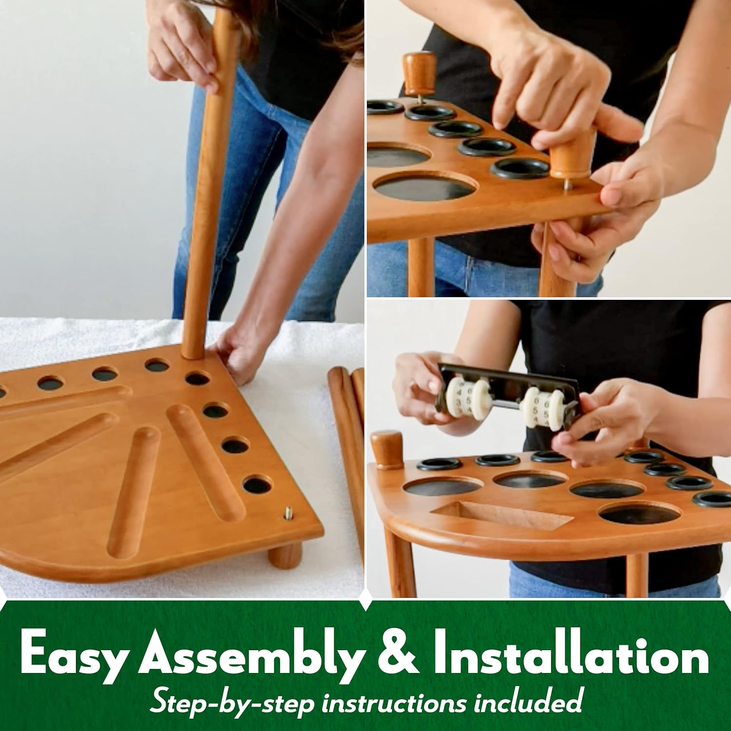 ISZY Billiards Pool Stick Holder Wood Stand, Holds 8 Billiard Sticks, a Full Set of Balls & Includes 4 Score Counters