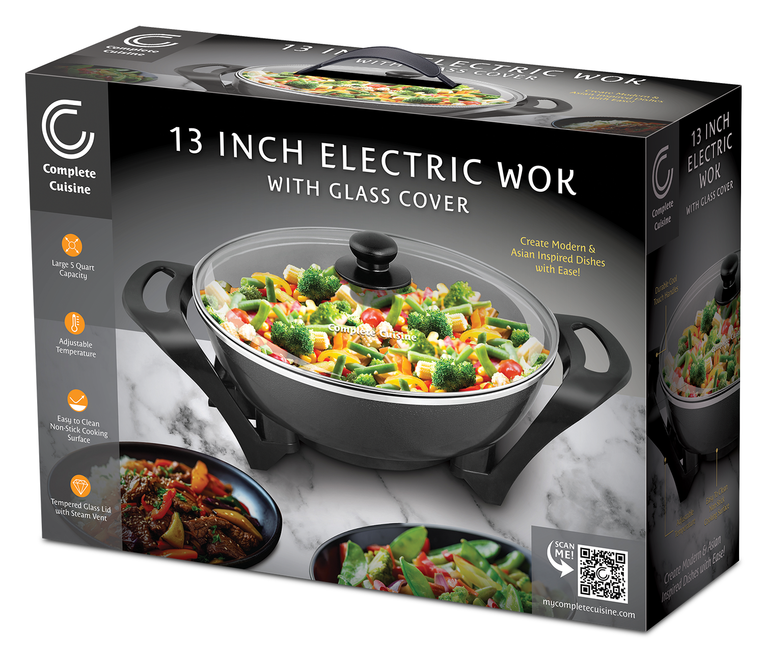 Complete Cuisine 13 Electric Wok with Glass Lid
