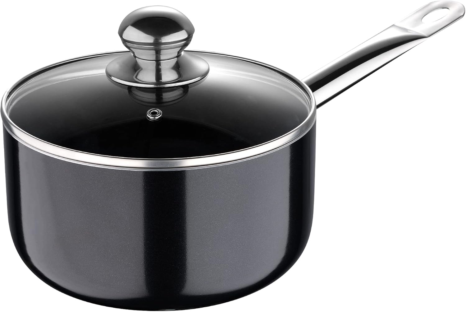 Prochef by Bergner - 3.5 Qt Cast Aluminum Non Stick Sauce Pan with Vented Glass Lid, Black