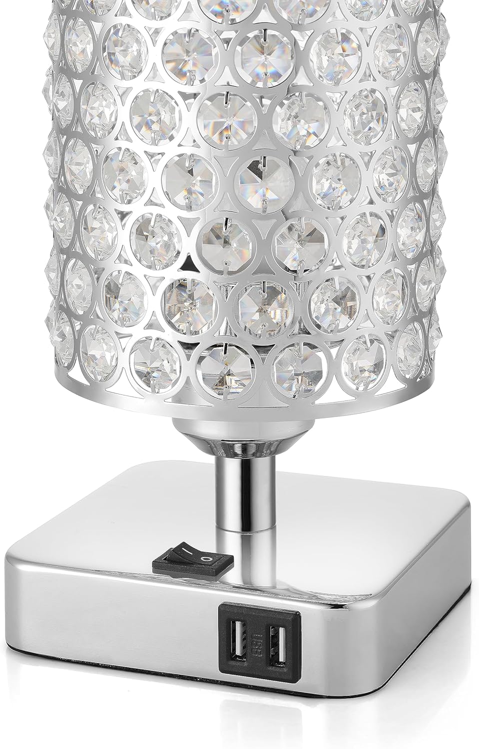 Rumi 6W LED Crystal Table Lamp with USB Charging – 11" Chrome Bedside Light