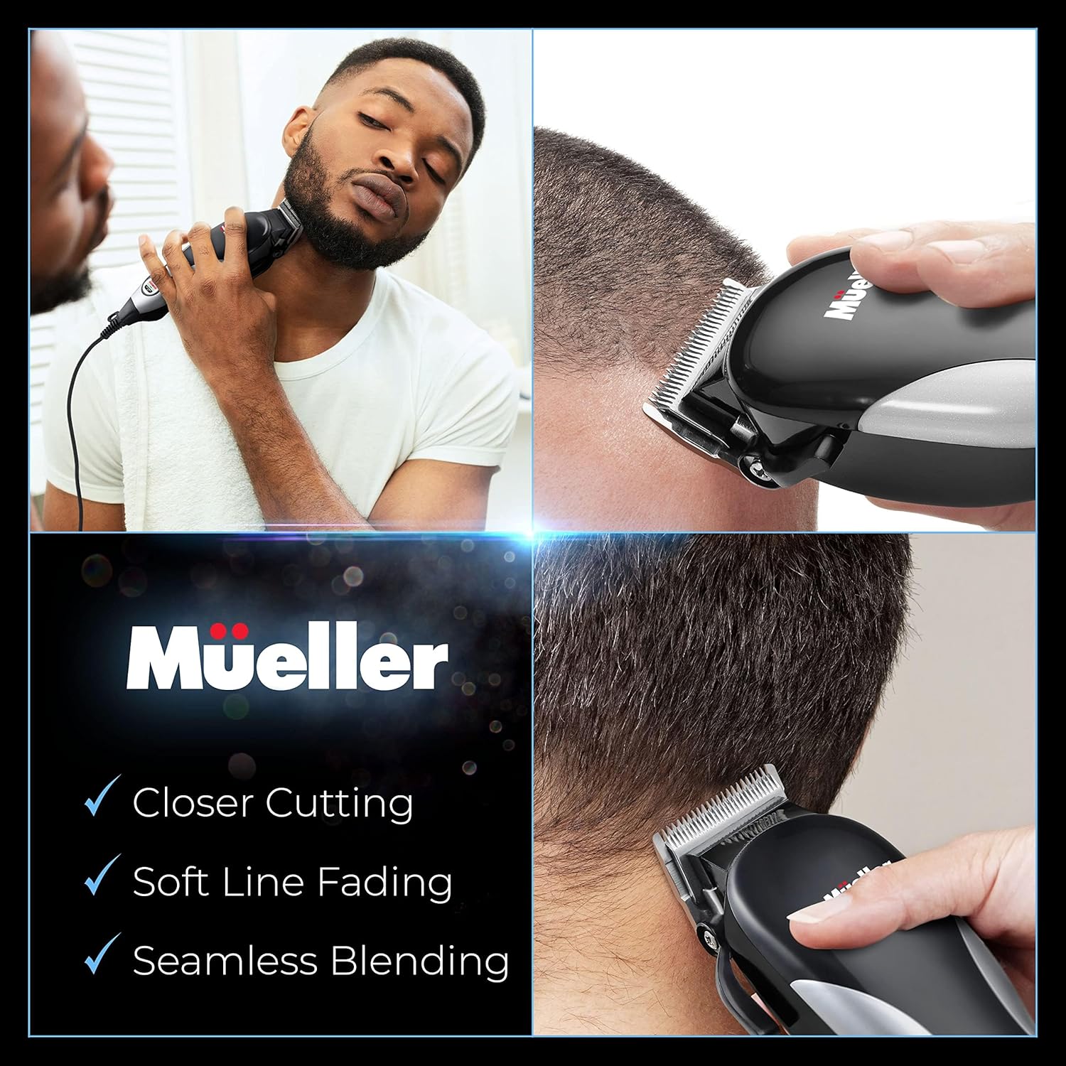 Mueller Ultragroom Professional Hair Clippers for Men with Colored Design, Hair Trimmer for Men, 12 Guide Combs, Trimmer for Hair, Beards, Head, Body, and Face