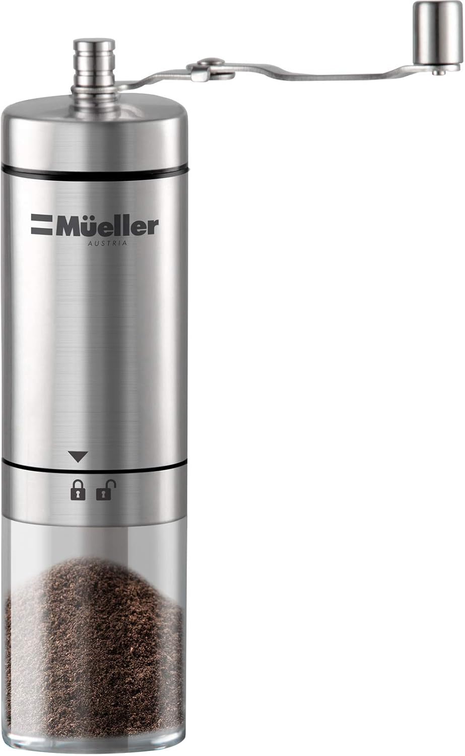 Mueller Manual Coffee Grinder Adjustable Ceramic Conical Burr Mill, Whole Bean Heavy Duty Burr Coffee Grinder for French Press/Turkish Brew, Brushed Stainless Steel Coffee Bean Grinder