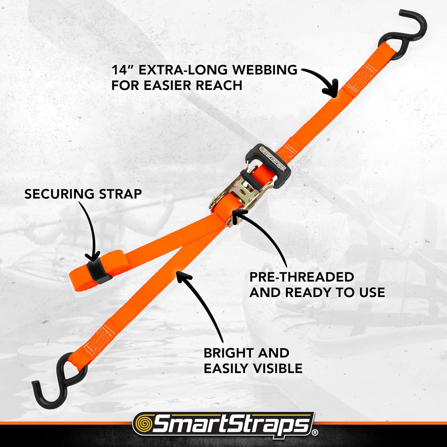 SMARTSTRAPS 10-Foot Ratchet Straps (4pk) 3,000 lbs Break Strength 1,000 lbs Safe Work Load Haul Heavier Loads Like Motorcycles, Boats and Large Appliances Heavy-Duty Padded Tie-Downs, ORANGE (149) 4 Pack 10'' 3000 lb