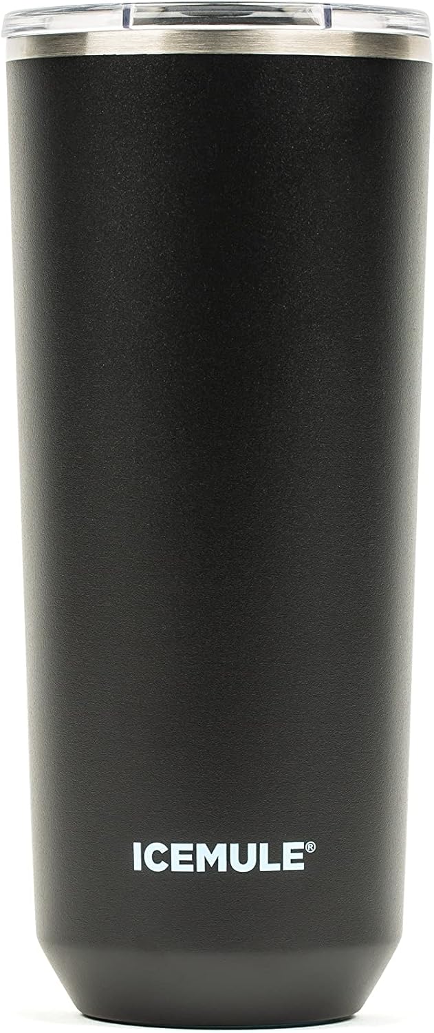 ICEMULE 24 Oz Vacuum Stainless Steel Insulated Tumbler and Travel Mug - Sliding Lid, Spill Proof, Leak Proof, Fits in Standard Cupholder, Black