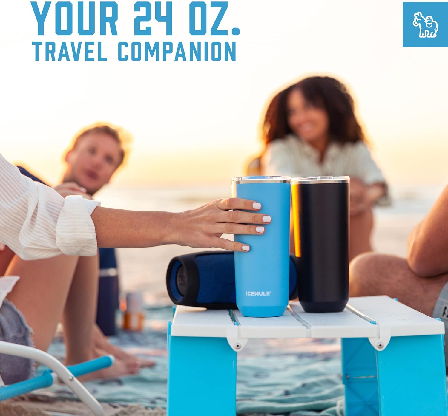 ICEMULE 24 Oz Vacuum Stainless Steel Insulated Tumbler and Travel Mug - Sliding Lid, Spill Proof, Leak Proof, Fits in Standard Cupholder, Black