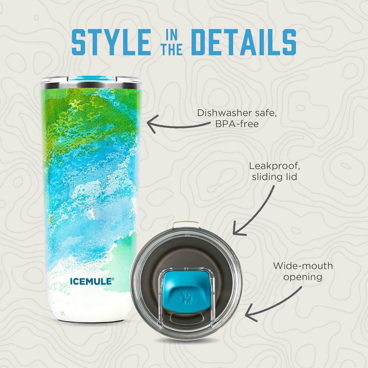 ICEMULE 24 Oz Vacuum Stainless Steel Insulated Tumbler and Travel Mug - Sliding Lid, Spill Proof, Leak Proof, Fits in Standard Cupholder, Black