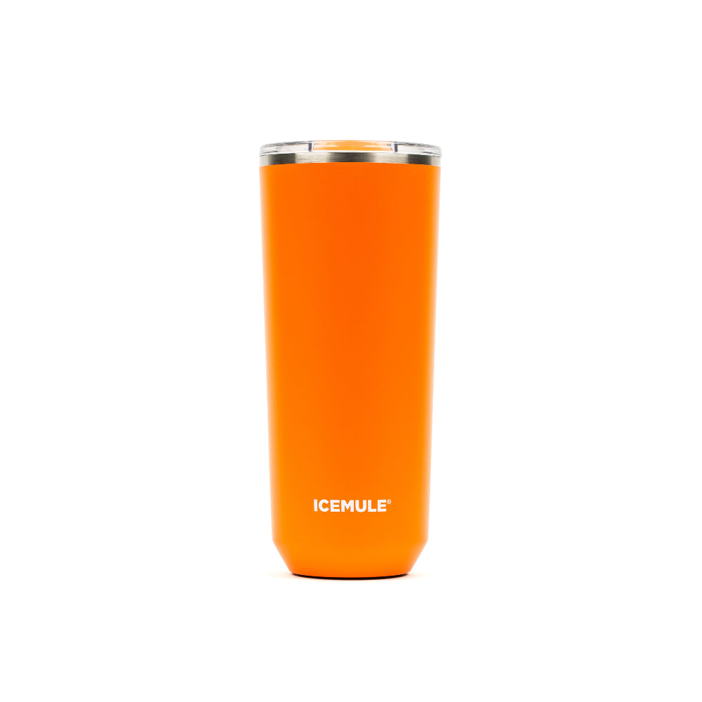 ICEMULE 24 Oz Vacuum Stainless Steel Insulated Tumbler and Travel Mug - Sliding Lid, Spill Proof, Leak Proof, Fits in Standard Cupholder, Blaze Orange