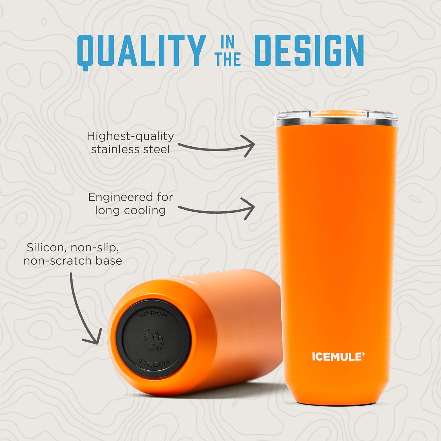 ICEMULE 24 Oz Vacuum Stainless Steel Insulated Tumbler and Travel Mug - Sliding Lid, Spill Proof, Leak Proof, Fits in Standard Cupholder, Blaze Orange