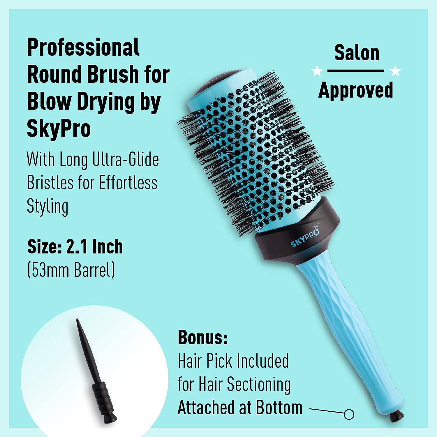 SKYPRO Professional 2" Round Brush – Large Ceramic Ion Barrel Volumizing Blow Drying Brush with Ultra-Glide Bristles